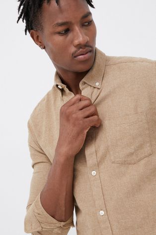 Only & Sons Koszula bawełniana męska kolor brązowy slim z kołnierzykiem button-down