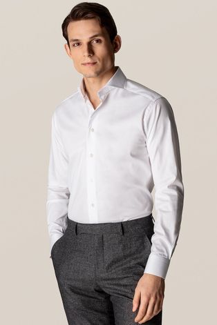 Риза Eton мъжка в бяло с кройка по тялото с италианска яка