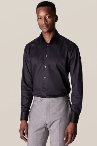 Сорочка Eton чоловіча колір чорний slim з італійським коміром