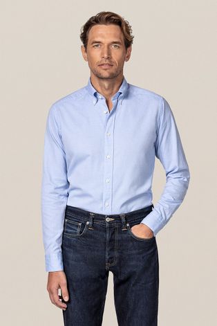 Bavlněné tričko Eton pánské, slim, s límečkem button-down