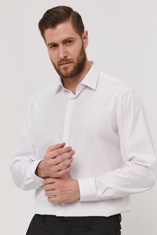 Calvin Klein Koszula bawełniana męska kolor biały regular z kołnierzykiem włoskim