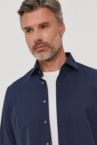 Calvin Klein Koszula bawełniana męska kolor granatowy regular z kołnierzykiem włoskim