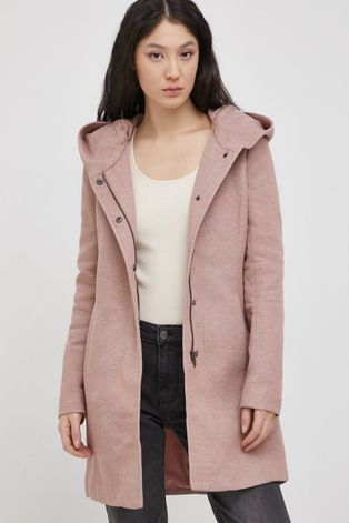 Kabát Only dámský, růžová barva, přechodný