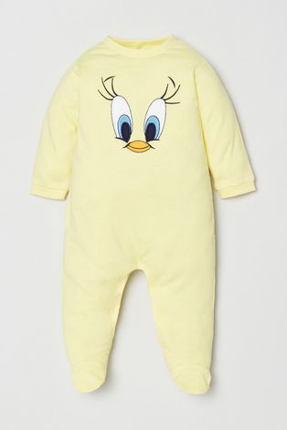 OVS śpioszki bawełniane niemowlęce kolor żółty