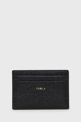 Δερμάτινη θήκη για κάρτες Furla γυναικεία, χρώμα: μαύρο