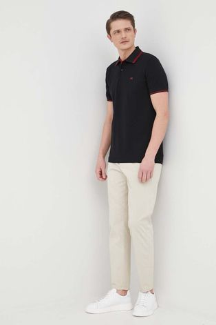 Βαμβακερό μπλουζάκι πόλο Selected Homme χρώμα: μαύρο
