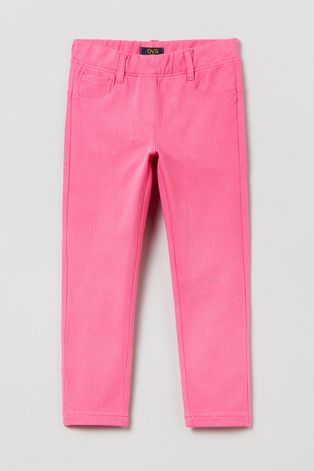 OVS spodnie dziecięce kolor różowy gładkie
