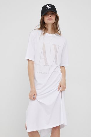 Armani Exchange rochie culoarea alb, midi, drept