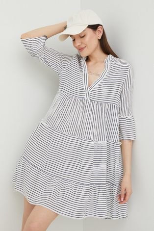 Pamučna haljina Vero Moda boja: bijela, mini, širi se prema dolje
