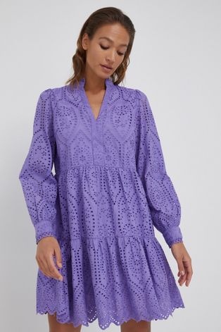Bavlněné šaty Y.A.S fialová barva, mini, áčková