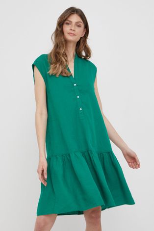 Λινό φόρεμα Marc O'Polo χρώμα: πράσινο,