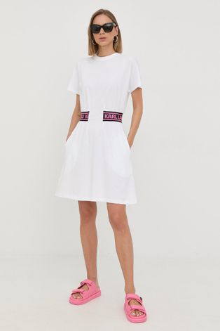 Хлопковое платье Karl Lagerfeld цвет белый mini расклешённая