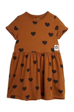 Dječja haljina Mini Rodini boja: smeđa, mini, širi se prema dolje