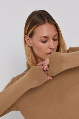 Emporio Armani Sweter wełniany damski kolor beżowy