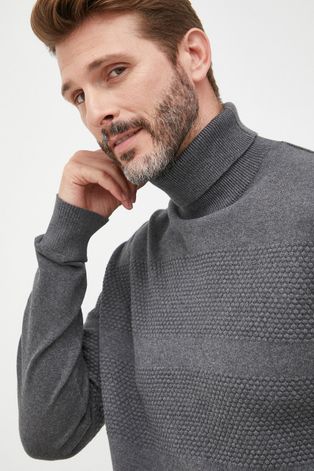 Selected Homme sweter bawełniany męski kolor szary lekki z golferm