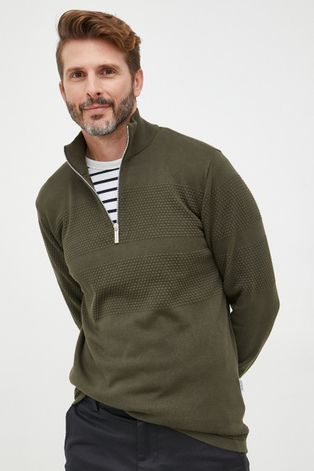 Selected Homme sweter bawełniany męski kolor zielony lekki z półgolfem