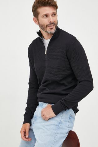 Selected Homme sweter bawełniany męski kolor czarny lekki z półgolfem