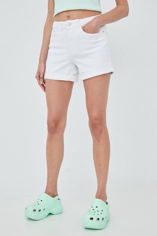 Vila szorty jeansowe damskie kolor biały gładkie high waist