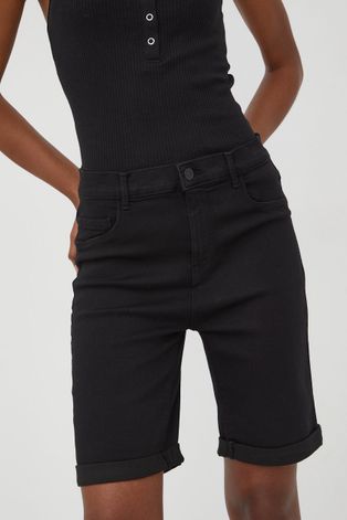 Only pantaloni scurti jeans femei, culoarea negru, neted, high waist
