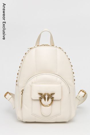 Kožni ruksak Pinko za žene, boja: bijela, mali, s aplikacijom