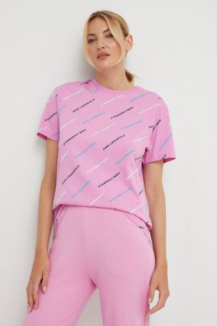 Хлопковая футболка Karl Lagerfeld цвет розовый