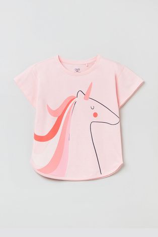 OVS t-shirt bawełniany dziecięcy kolor różowy