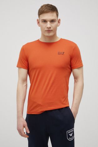 Pamučna majica EA7 Emporio Armani boja: narančasta, s tiskom