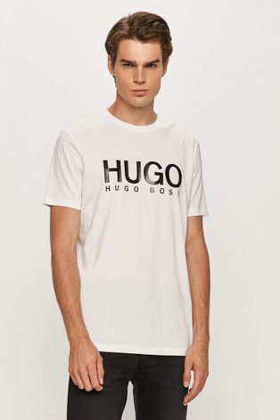 Hugo T-shirt męski kolor biały z nadrukiem