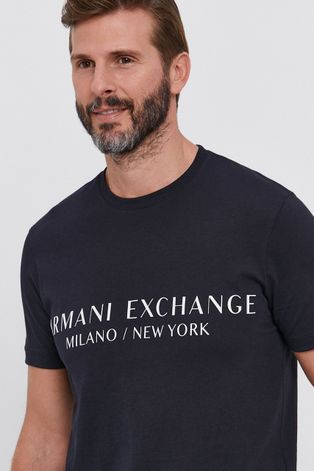 Armani Exchange Tricou bărbați, culoarea albastru marin, cu imprimeu