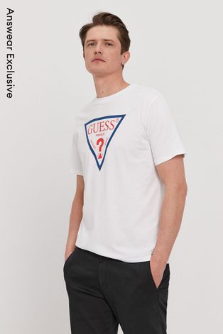 Тениска Guess мъжка в бяло с принт