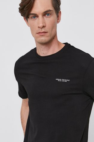 Bavlnené tričko Armani Exchange čierna farba, s potlačou