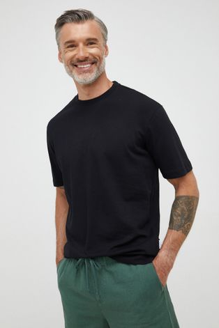 Selected Homme t-shirt bawełniany kolor czarny gładki
