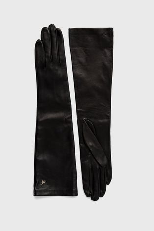 Δερμάτινα γάντια Patrizia Pepe γυναικεία, χρώμα: μαύρο