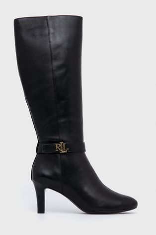 Шкіряні чоботи Lauren Ralph Lauren жіночі колір чорний на шпильці
