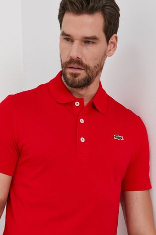 Bavlněné polo tričko Lacoste červená barva, hladké