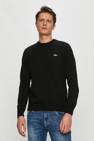 Бавовняний светер Lacoste чоловічий колір чорний легкий
