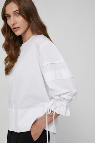 Victoria Victoria Beckham Bluză din bumbac femei, culoarea alb, material neted