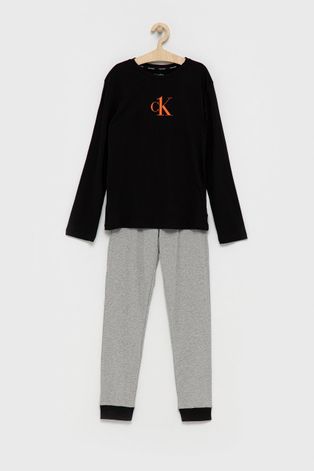Dětské bavlněné pyžamo Calvin Klein Underwear černá barva, hladké
