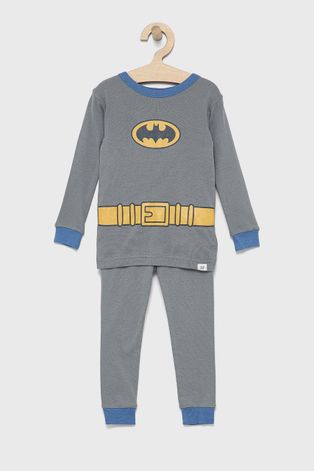 Детска памучна пижама GAP x DC в сиво с принт