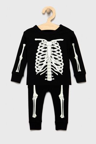 Детска памучна пижама GAP в черно с принт