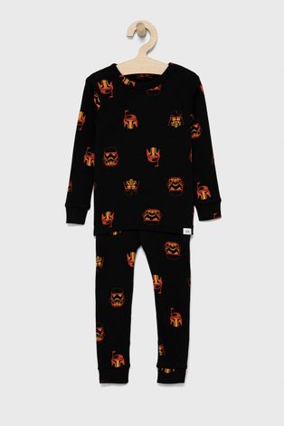 Детска памучна пижама GAP x Star Wars в черно с десен