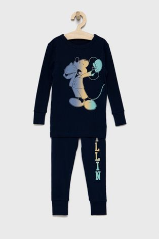 Детска памучна пижама GAP x Disney в тъмносиньо с принт