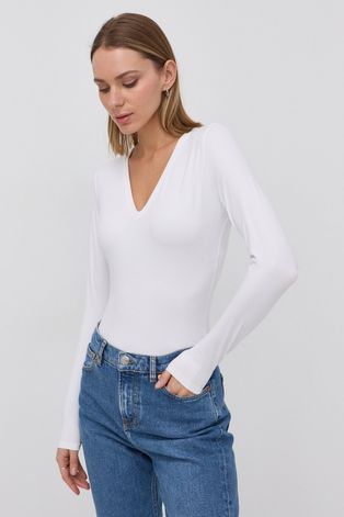 Modelovacia košeľa s dlhým rukávom Spanx SLEEVE V-NECK BODYSUIT biela farba, jednofarebná