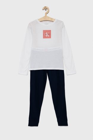 Calvin Klein Underwear Piżama bawełniana dziecięca kolor granatowy gładka