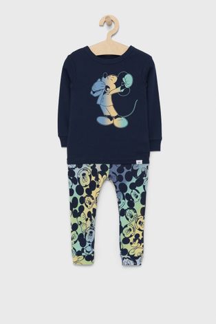 Детска памучна пижама GAP в тъмносиньо с принт