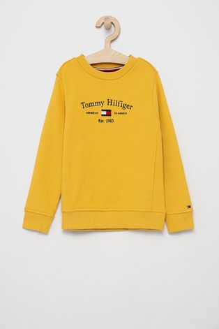Dětská bavlněná mikina Tommy Hilfiger žlutá barva, s aplikací