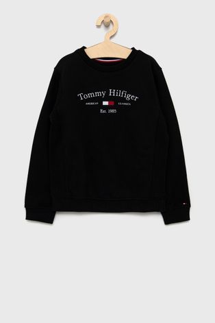 Tommy Hilfiger Bluza bawełniana dziecięca kolor czarny z aplikacją