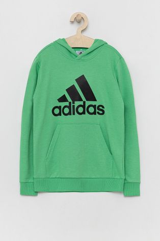 Детски суичър adidas в зелено с принт