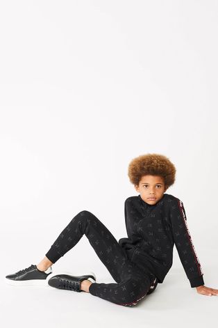 Karl Lagerfeld Bluza dziecięca kolor czarny z kapturem wzorzysta