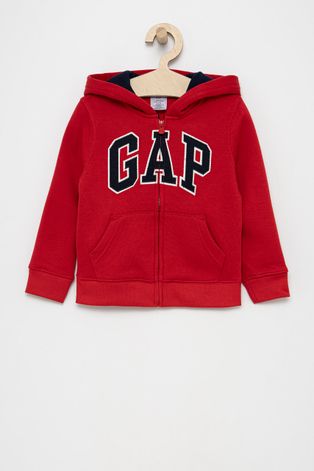GAP Bluza dziecięca kolor czerwony z kapturem z aplikacją